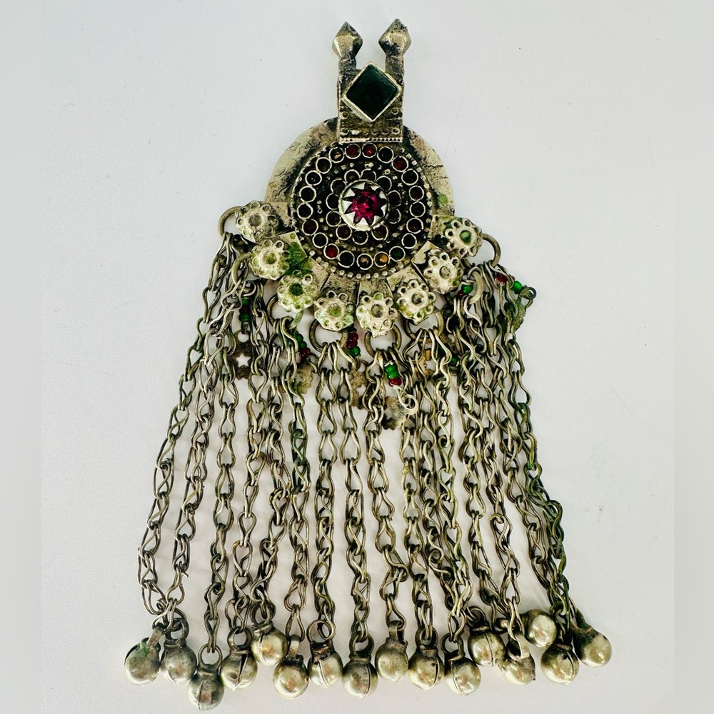 Antique Silver Kuchi Pendant with Bells: Afghan Tribal Jewelry